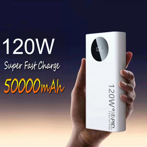 50000mAH Super High Capacity Power Bank 120W Fast Charging Powerbank Portable Battery Charger For iPhone Xiaomi Sumsung Huawei